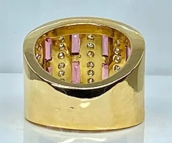 Bague or jaune tourmalines roses et diamants