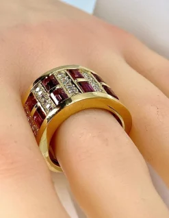 Bague or jaune tourmalines roses et diamants