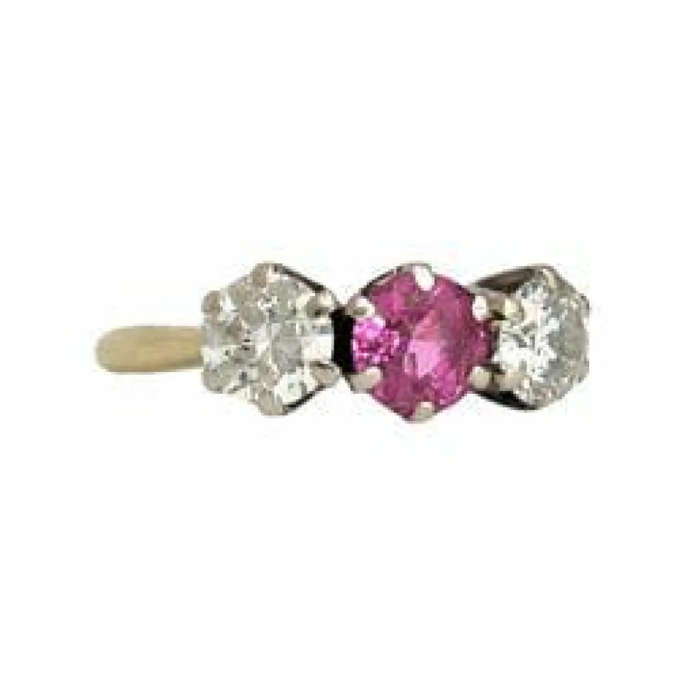 Bague or jaune trilogie saphir rose et diamants