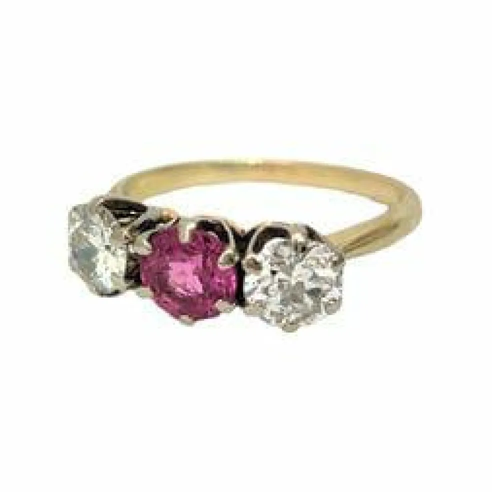Bague or jaune trilogie saphir rose et diamants