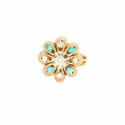Bague or jaune, turquoises, diamants
