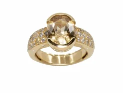 Bague or jaune, zircon, pavage diamant.