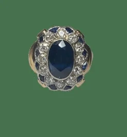 BAGUE OR 18K SAPHIRS ET DIAMANTS (T.50)