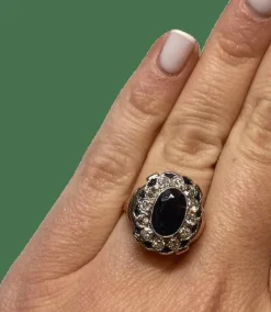 BAGUE OR 18K SAPHIRS ET DIAMANTS (T.50)