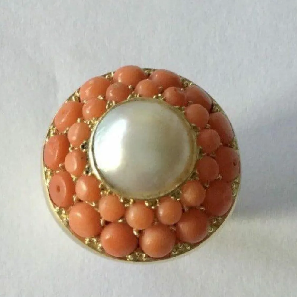 Bague Or, perle & corail