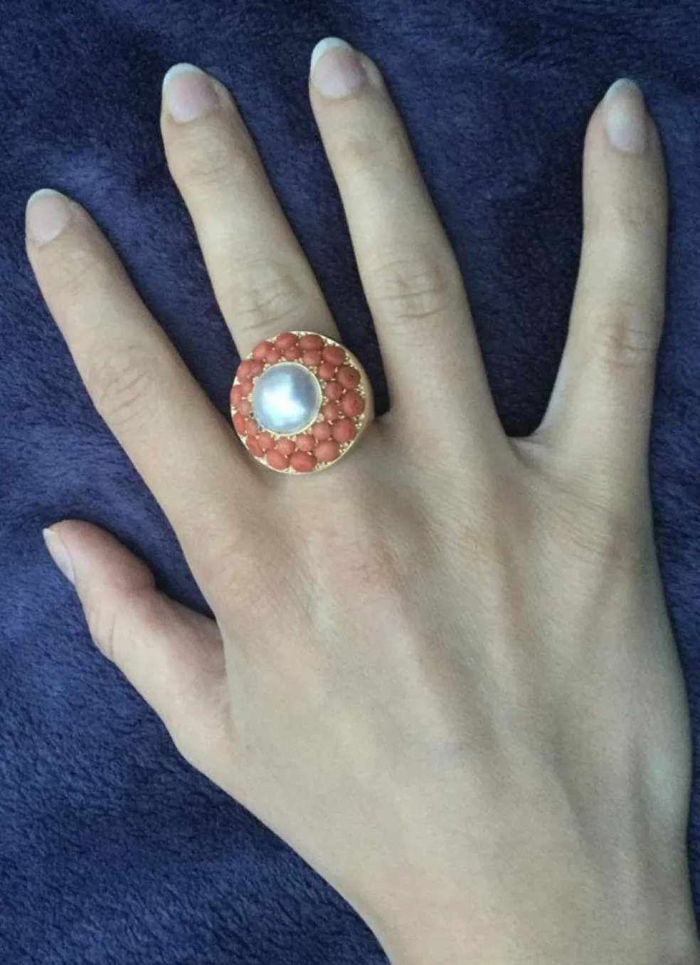 Bague Or, perle & corail