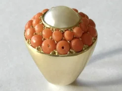Bague Or, perle & corail