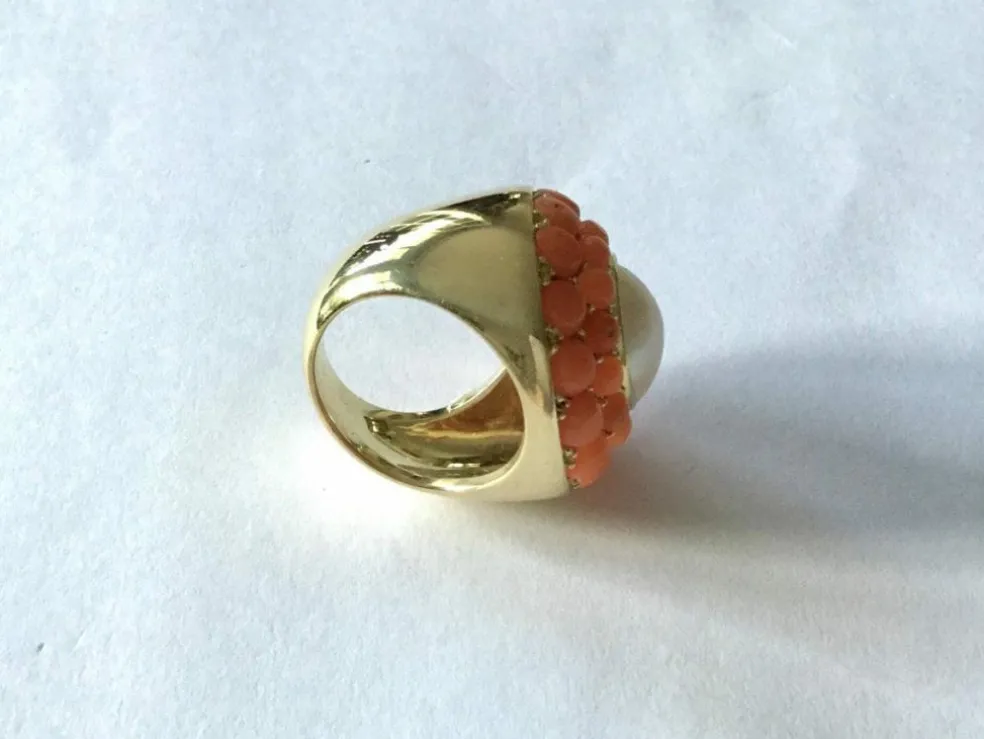 Bague Or, perle & corail