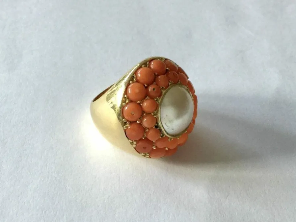 Bague Or, perle & corail
