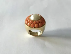 Bague Or, perle & corail