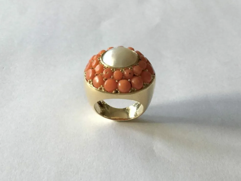 Bague Or, perle & corail