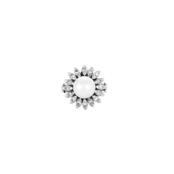 Bague or perle de culture et diamants