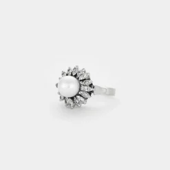 Bague or perle de culture et diamants