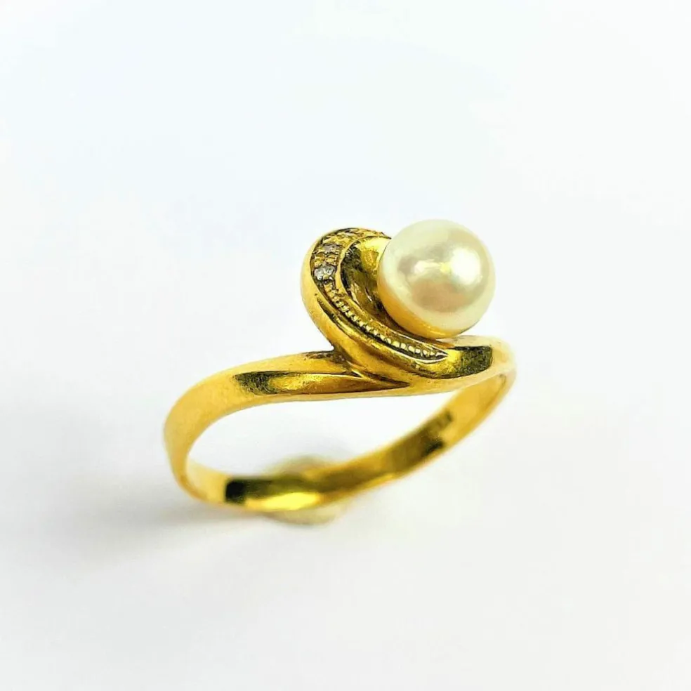 Bague Or Perle de Culture et Diamants