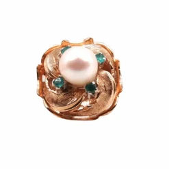 Bague Or Perle fine Emeraudes