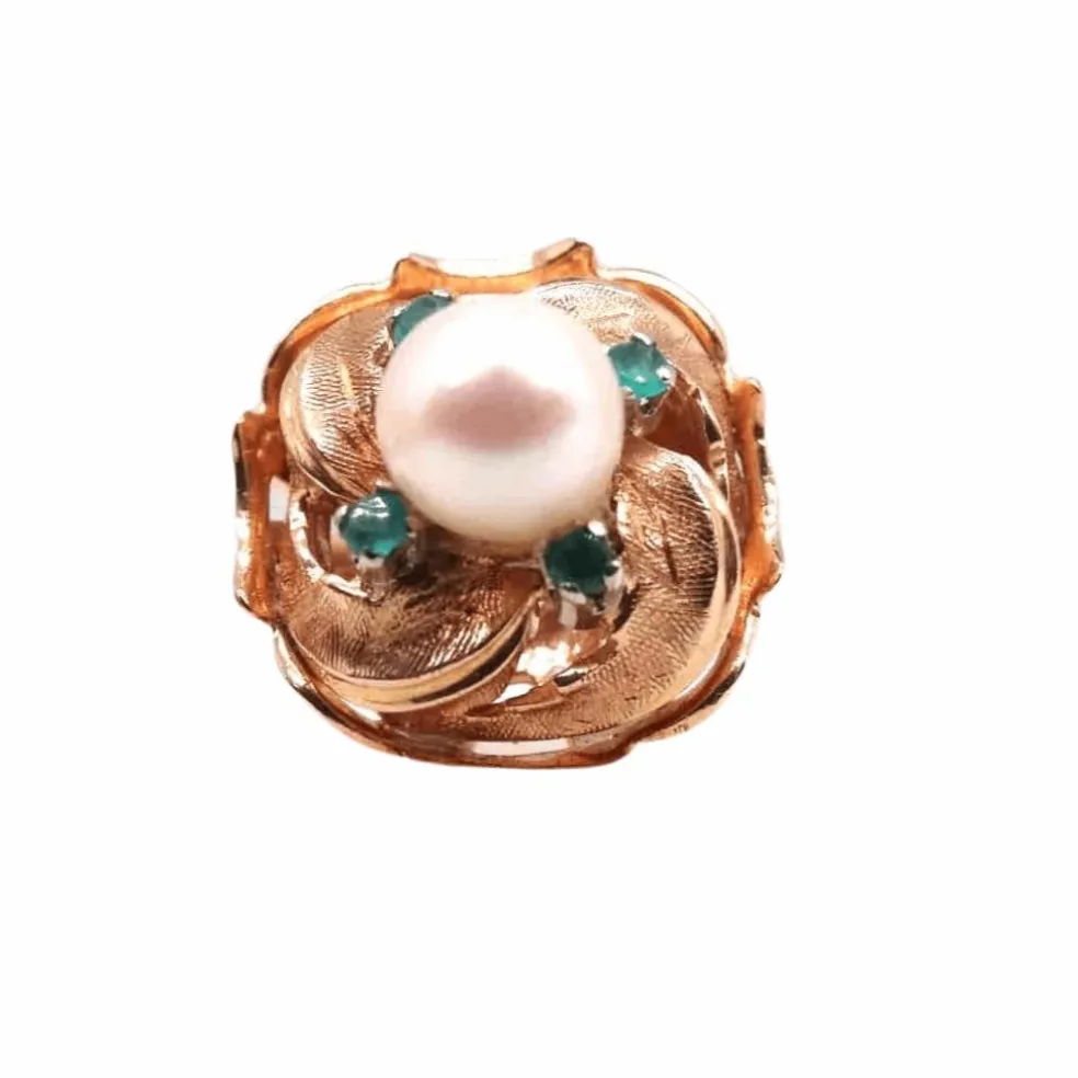 Bague Or Perle fine Emeraudes