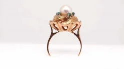 Bague Or Perle fine Emeraudes