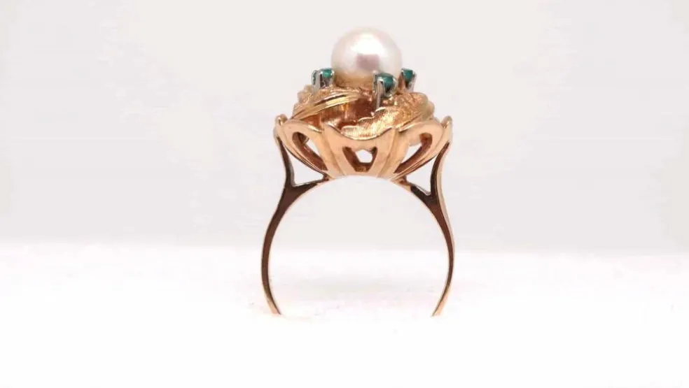 Bague Or Perle fine Emeraudes