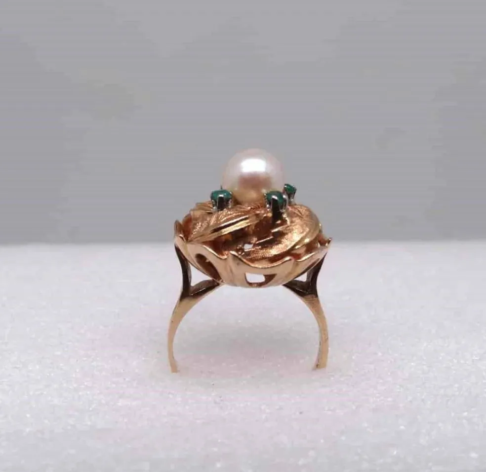 Bague Or Perle fine Emeraudes