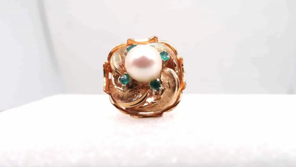Bague Or Perle fine Emeraudes