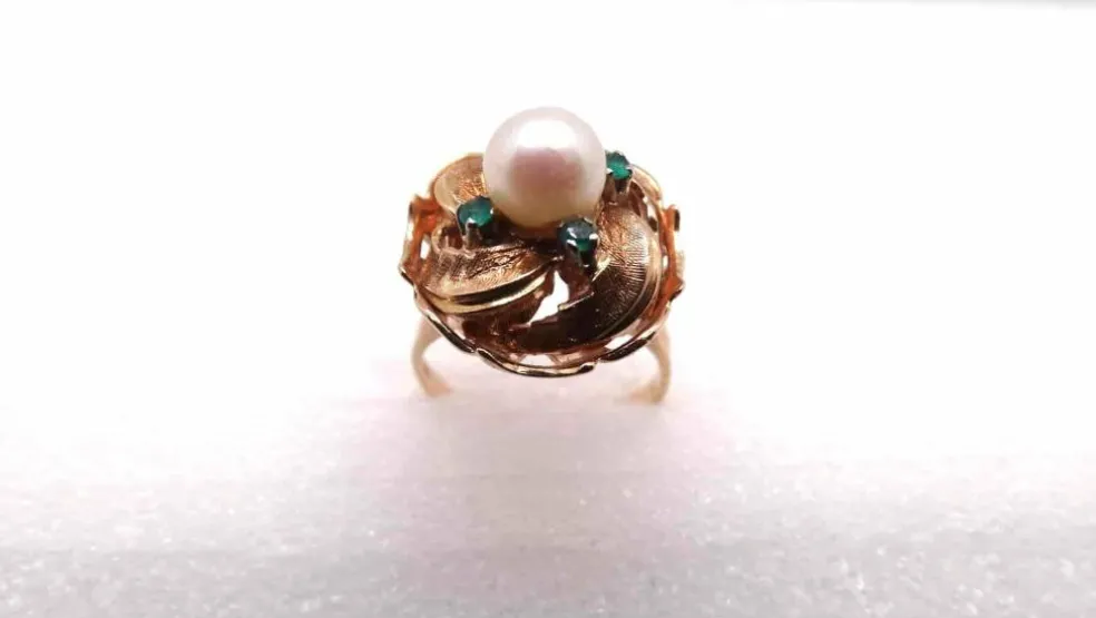 Bague Or Perle fine Emeraudes