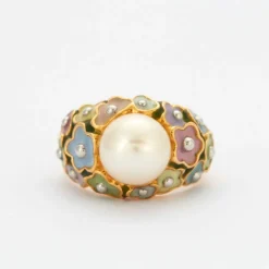 Bague Or Perle Fleurs