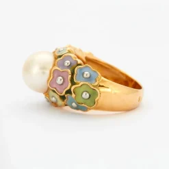 Bague Or Perle Fleurs