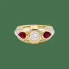 Bague or, platine, diamant, rubis.
