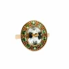 Bague or rose, améthyste verte, tsavorite
