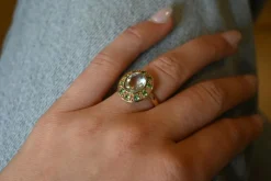 Bague or rose, améthyste verte, tsavorite