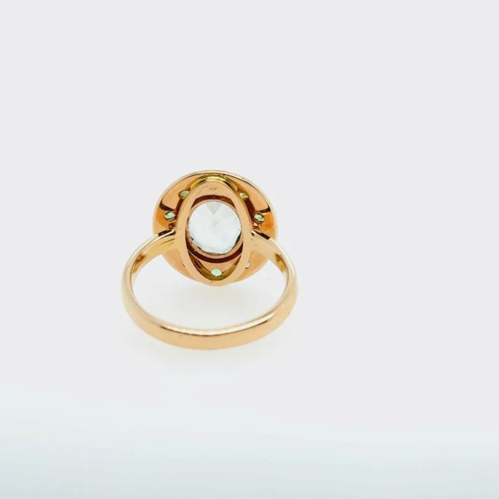 Bague or rose, améthyste verte, tsavorite