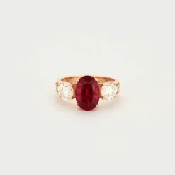 Bague or rose avec tourmaline rubellite diamants