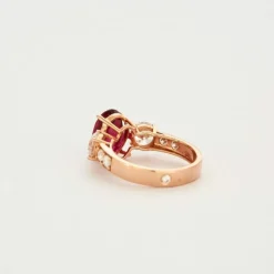 Bague or rose avec tourmaline rubellite diamants
