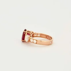 Bague or rose avec tourmaline rubellite diamants
