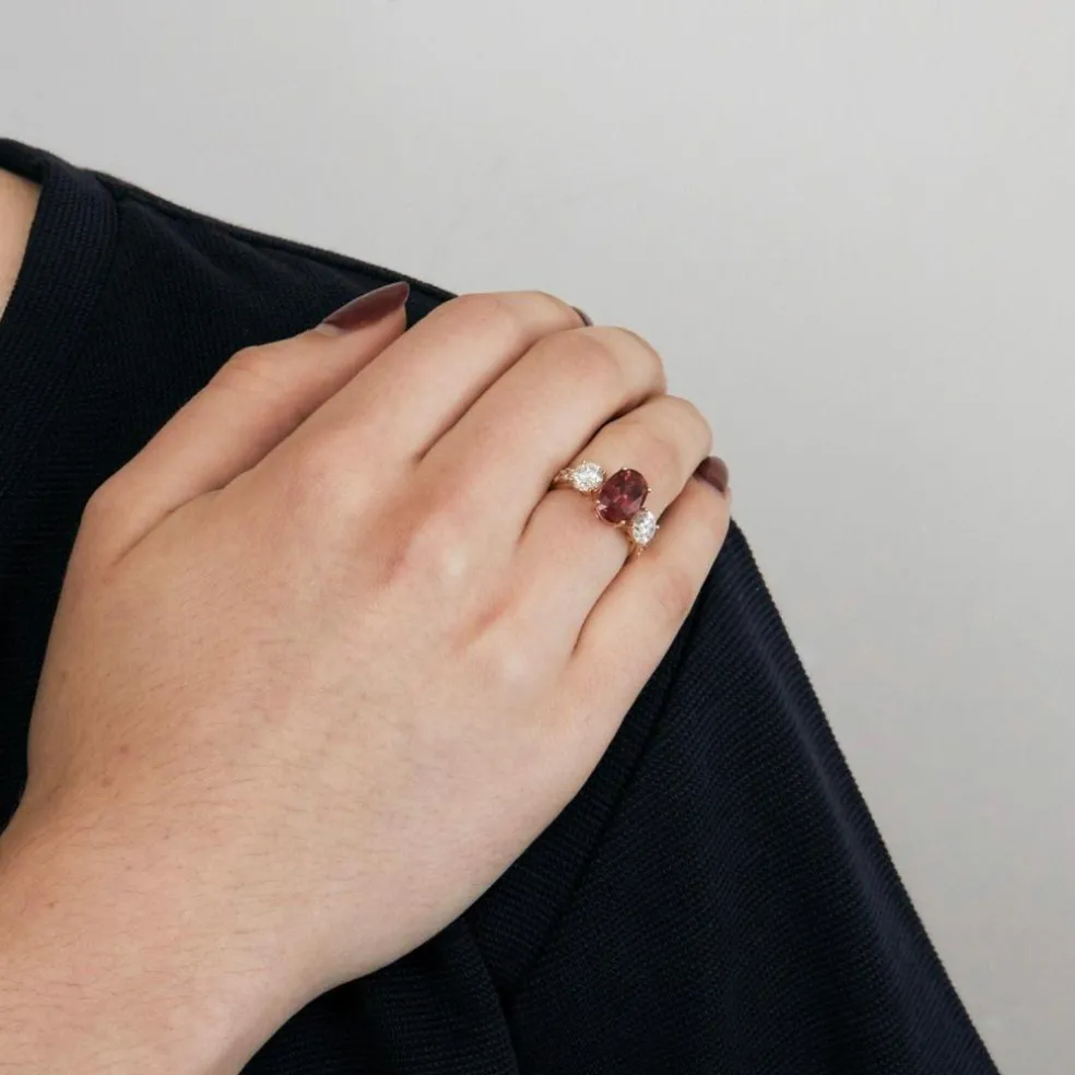 Bague or rose avec tourmaline rubellite diamants
