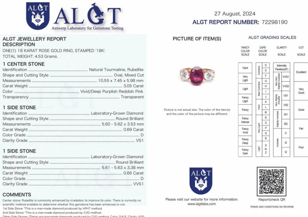 Bague or rose avec tourmaline rubellite diamants