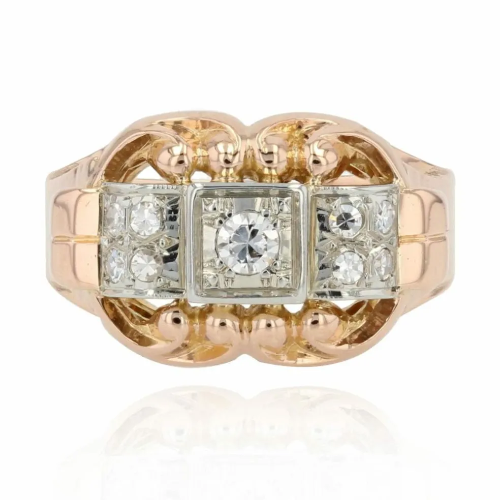 Bague or rose diamants ancienne