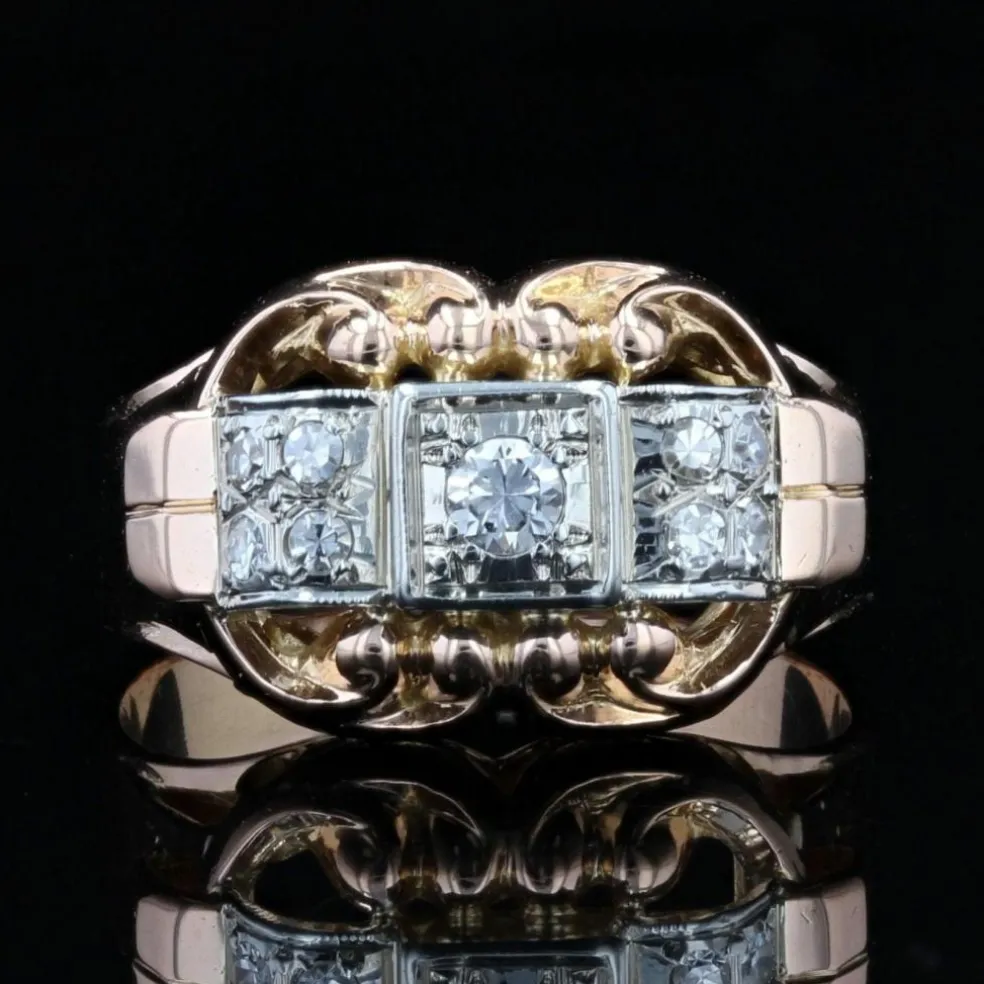 Bague or rose diamants ancienne