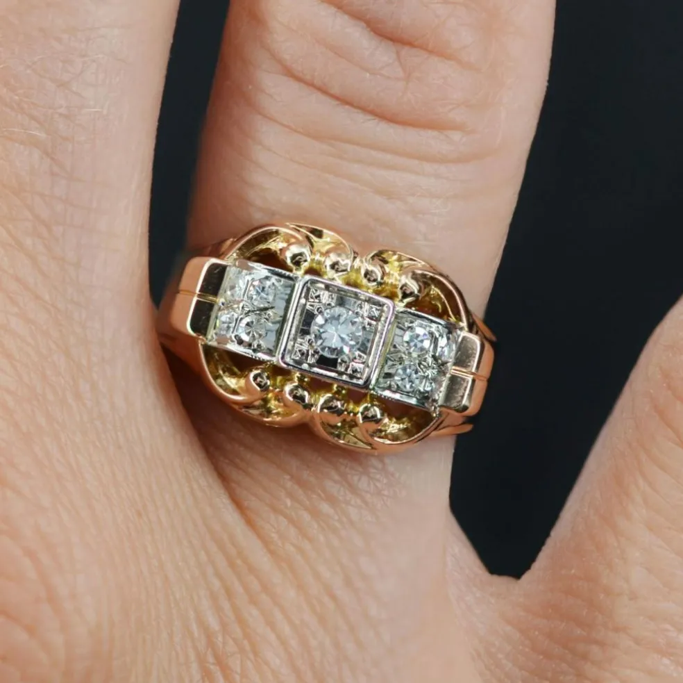 Bague or rose diamants ancienne