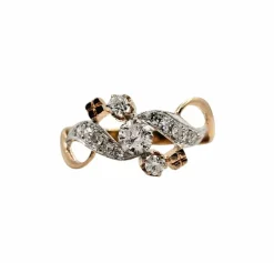 Bague or rose et blanc diamants ancienne