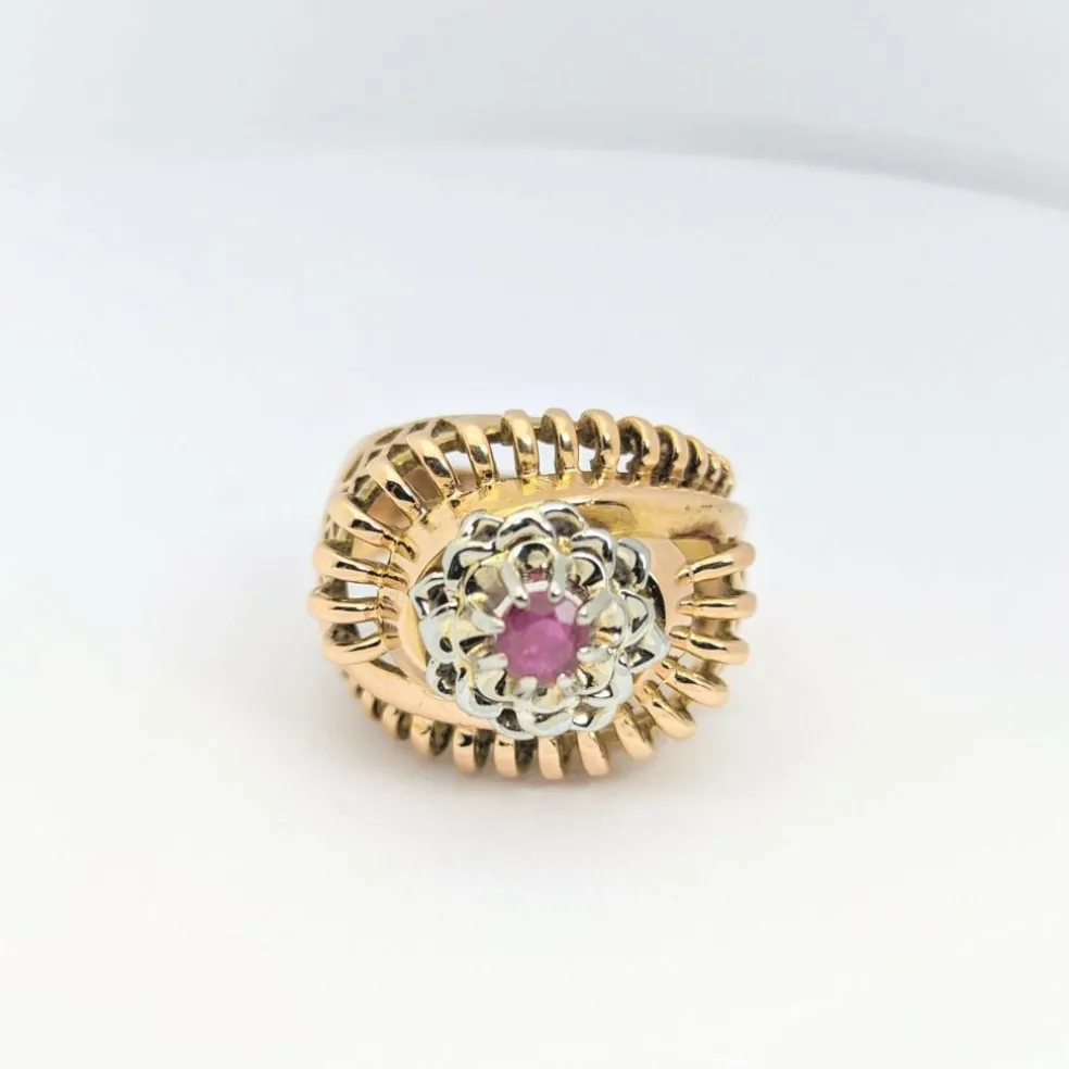 Bague or rose et rubis