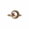 BAGUE OR ROSE LUNE ET ETOILE RUBIS