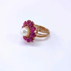 Bague or rose perle et rubis
