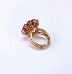 Bague or rose perle et rubis