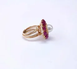 Bague or rose perle et rubis