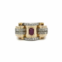 Bague or rose platine diamants et rubis
