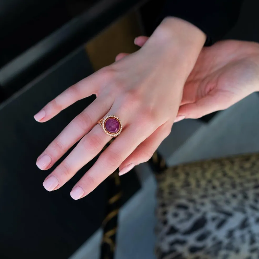 Bague Or Rose, Rubis et Diamants