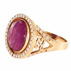 Bague Or Rose, Rubis et Diamants