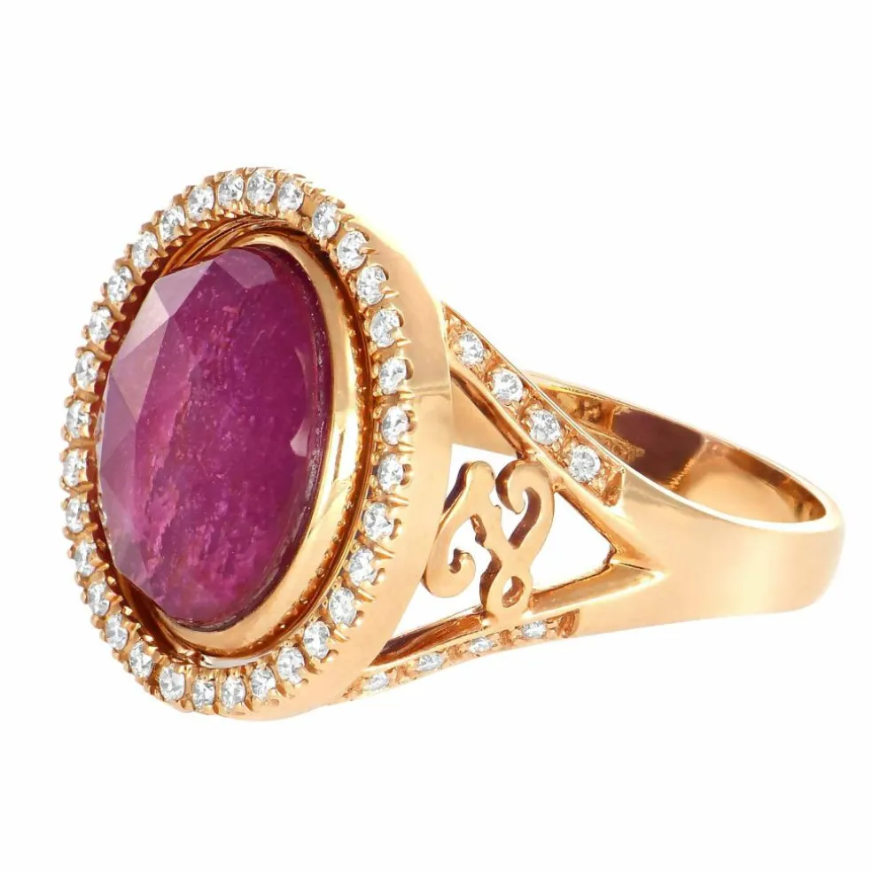 Bague Or Rose, Rubis et Diamants