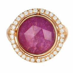 Bague Or Rose, Rubis et Diamants